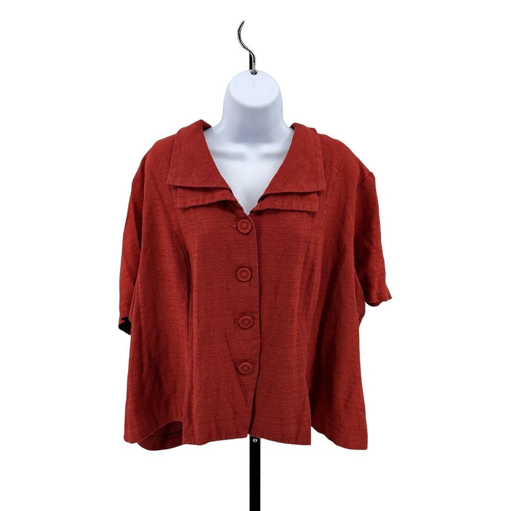 Gimmaron Plus Double Collar Shirt Womens 1X Red/Orange Vintage Button Up Slit SS